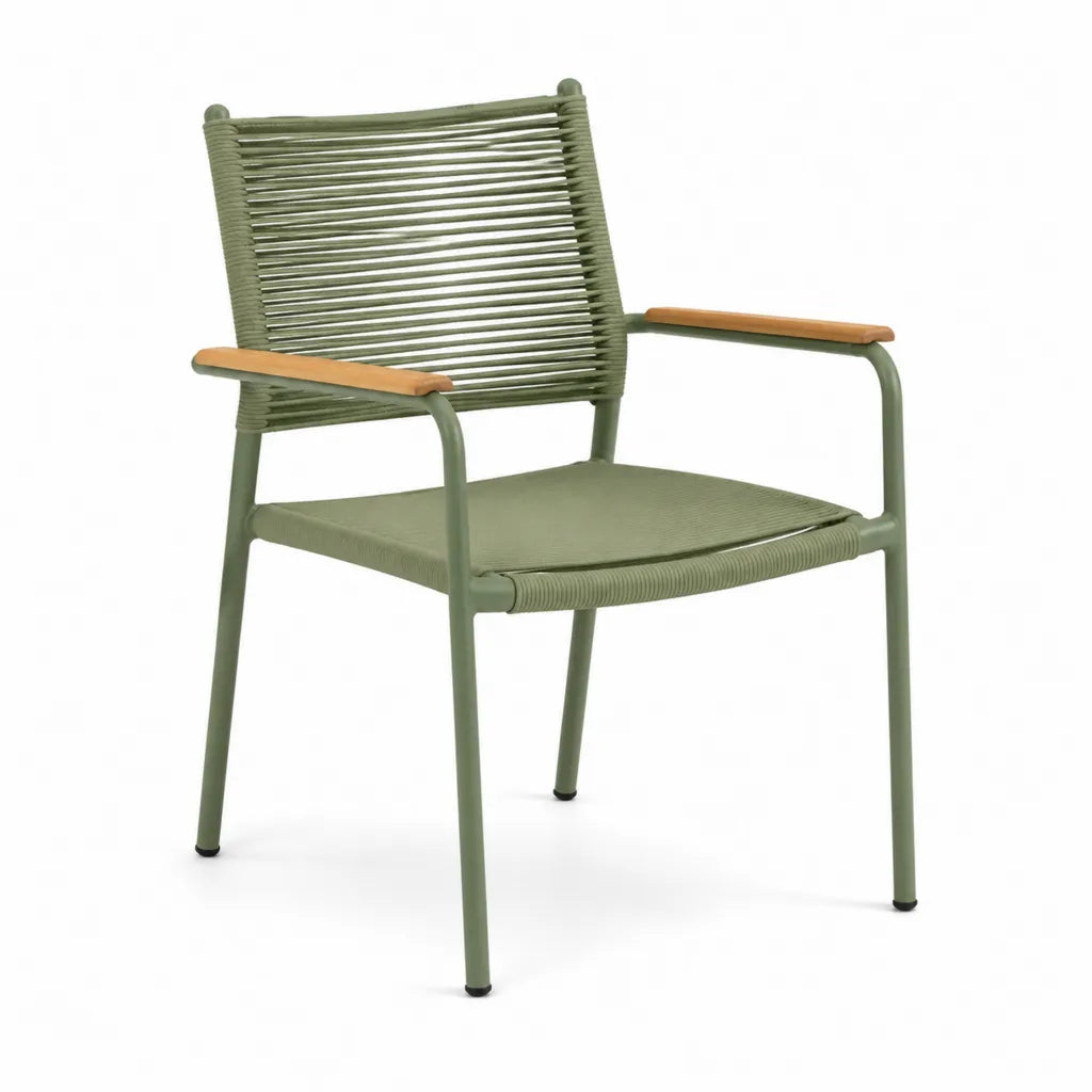 Sedia da giardino con braccioli in acciaio e corda verde 58 x 60 x 84 cm