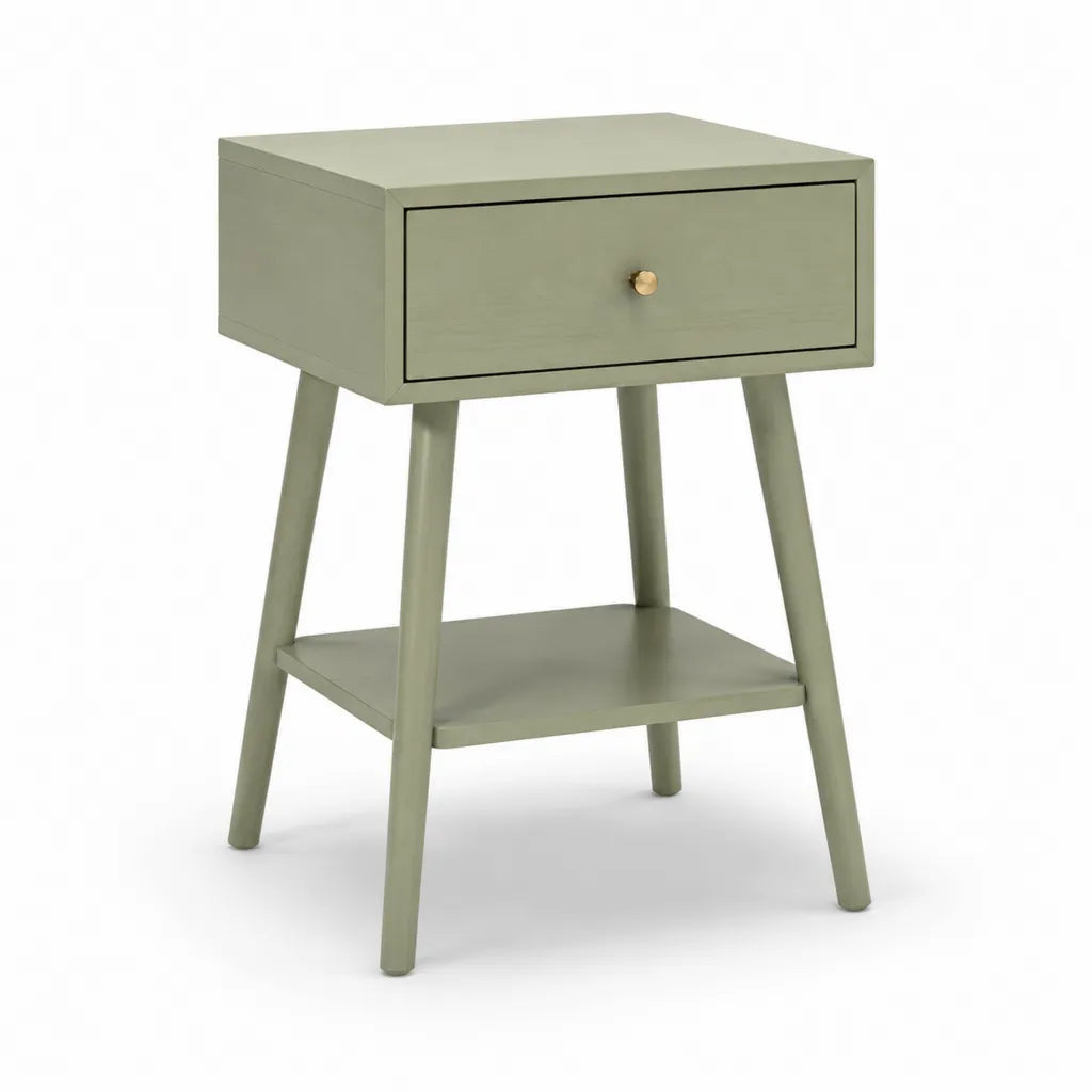 Tavolino laterale con cassetto e ripiano in MDF verde salvia 45 x 35 x 60 cm