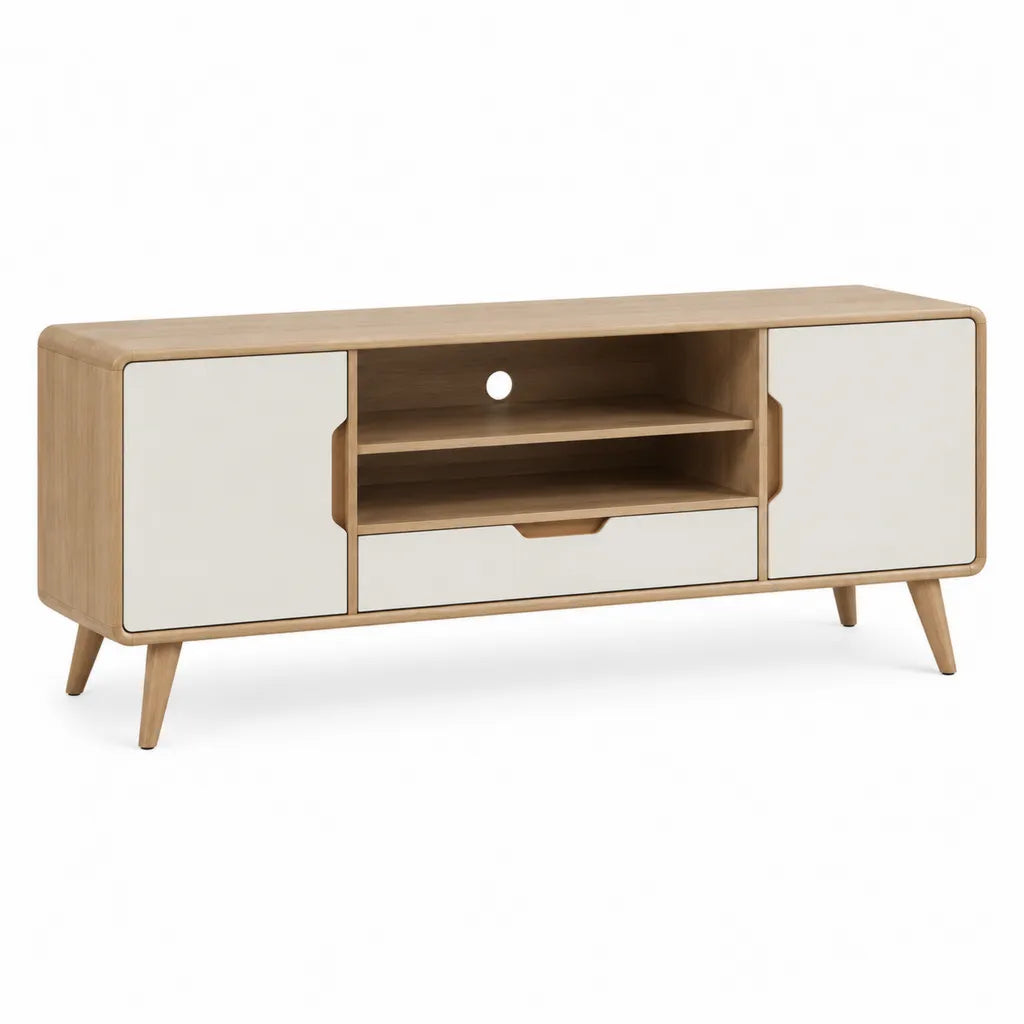 Mobile TV rettangolare in MDF rovere naturale e bianco 140 x 40 x 60 cm