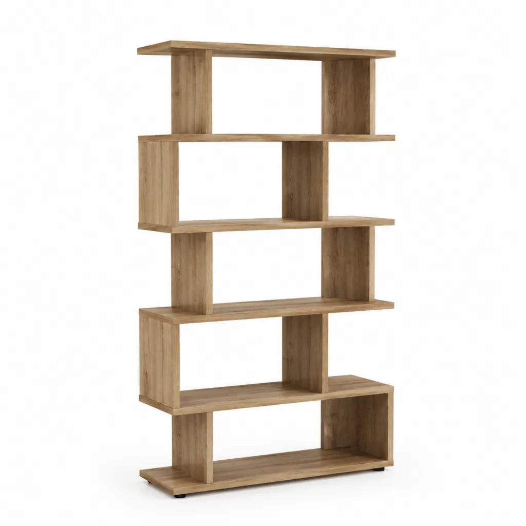 Libreria a giorno rettangolare 6 ripiani in pannello truciolare nobilitato effetto rovere marrone 80 x 30 x 180 cm