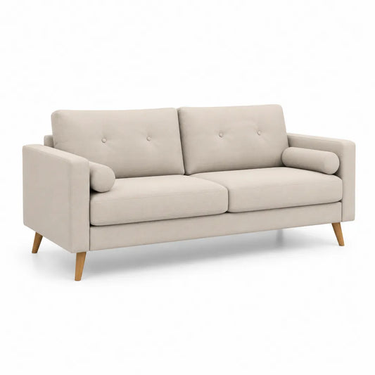 Divano 3 posti in poliestere beige con gambe in faggio massello 200 x 84 x 84 cm