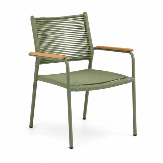 Sedia da giardino con braccioli in acciaio e corda verde 58 x 60 x 84 cm