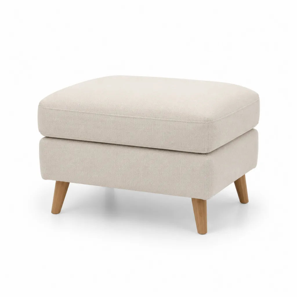 Poggiapiedi imbottito rettangolare 70 x 55 x 45 cm in poliestere con gambe in legno massello beige