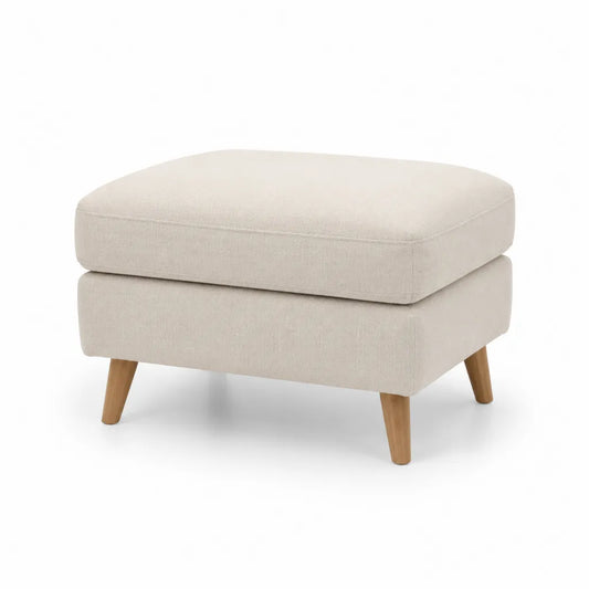 Poggiapiedi imbottito rettangolare 70 x 55 x 45 cm in poliestere con gambe in legno massello beige