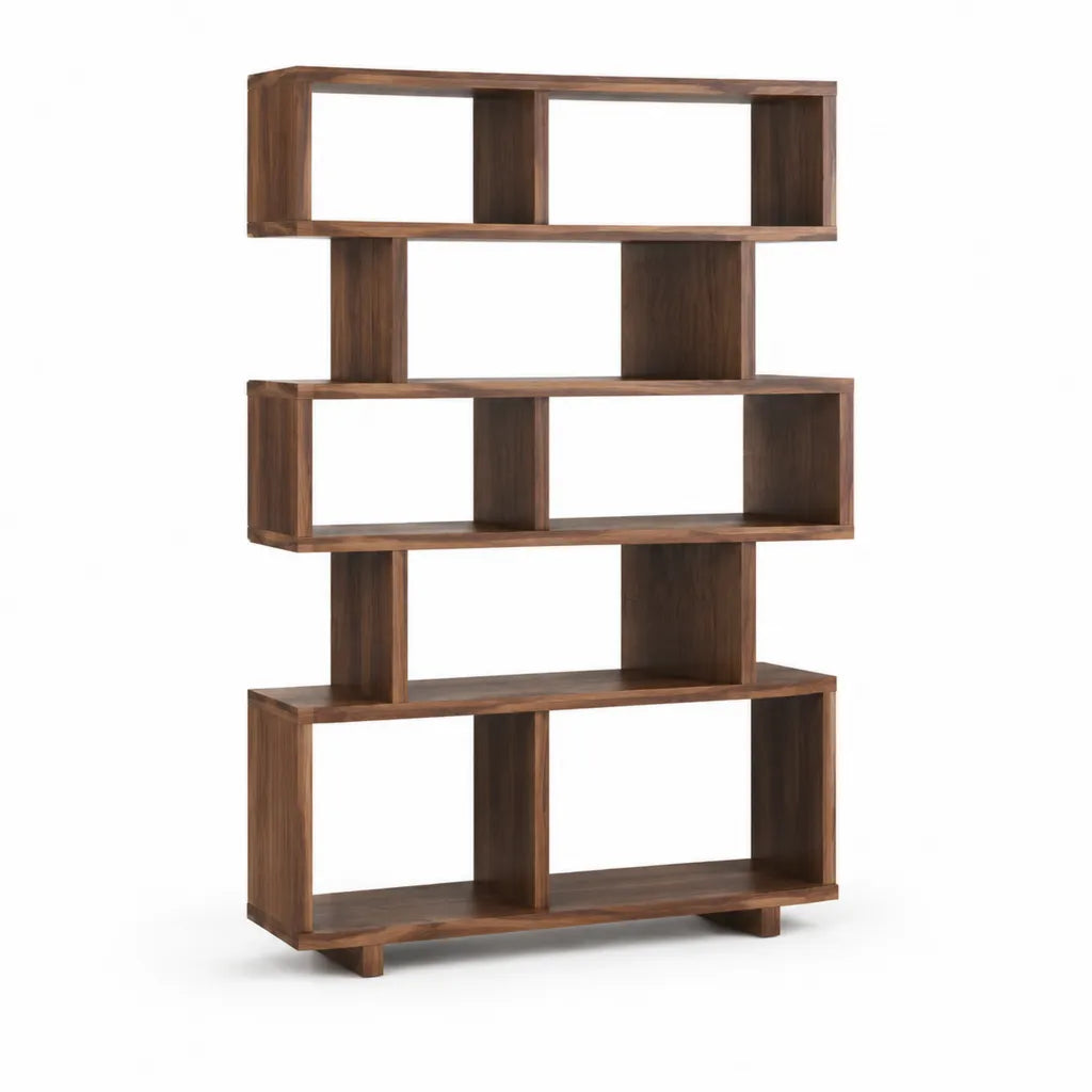 Libreria a ripiani aperti in legno massello di acacia rettangolare marrone noce 120 x 30 x 180 cm