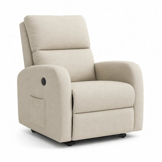 Poltrona reclinabile elettrica 85 x 92 x 102 cm in poliestere beige con sagoma arrotondata