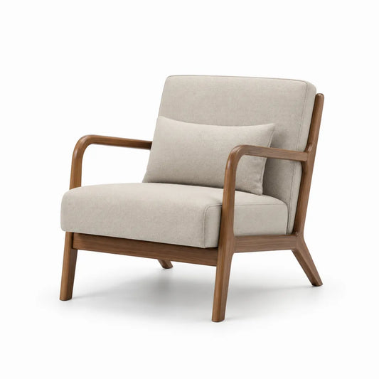 Poltrona da soggiorno imbottita con schienale alto 68 x 78 x 86 cm in poliestere e legno massello beige noce