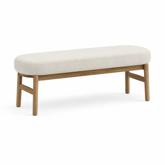 Panca fondoletto imbottita 120 x 40 x 46 cm in poliestere e legno massello di gomma ovale bianco crema
