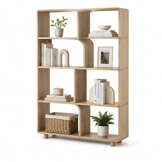 Libreria rettangolare a 8 vani in MDF effetto rovere naturale 80 x 30 x 160 cm