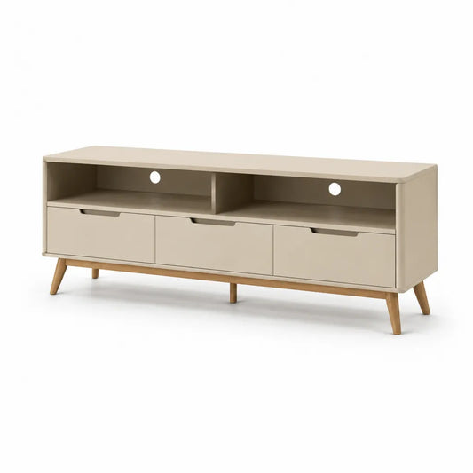 Mobile TV rettangolare con 3 cassetti e 2 vani aperti in MDF beige 160 x 40 x 60 cm