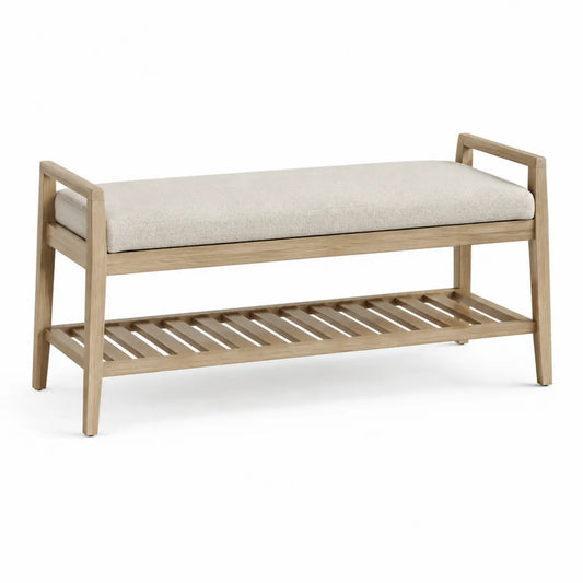 Panca fondoletto con scarpiera 120 x 42 x 60 cm in legno massello di gomma beige rettangolare