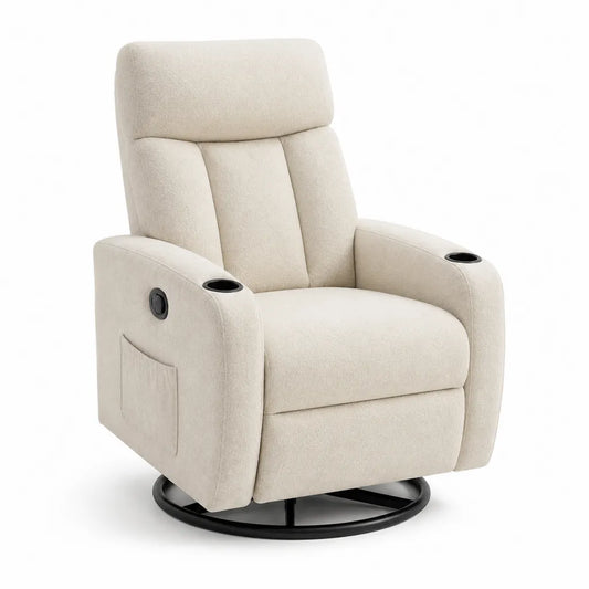 Poltrona reclinabile elettrica girevole in poliestere beige 90 x 96 x 104 cm