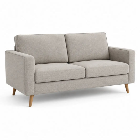 Divano 2 posti lineare 150 x 84 x 82 cm in poliestere grigio tortora con gambe in legno massello di faggio