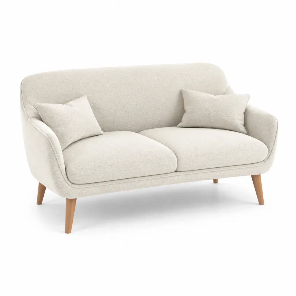 Divano 2 posti 160 x 82 x 80 cm in poliestere beige con struttura arrotondata e gambe in legno massello