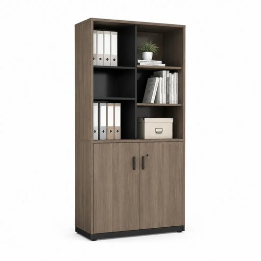 Armadio da ufficio rettangolare 80 x 40 x 200 cm in pannello truciolare nobilitato melaminico noce e nero