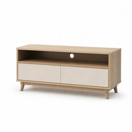 Mobile TV con 2 ante e vano aperto 120 x 40 x 50 cm in MDF effetto rovere e bianco crema rettangolare