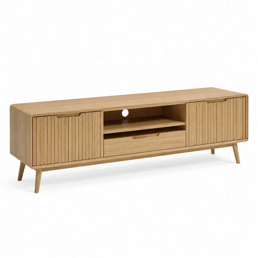Mobile TV in rovere con 2 ante scanalate 160 x 40 x 55 cm naturale
