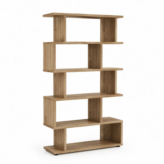Libreria a giorno rettangolare 6 ripiani in pannello truciolare nobilitato effetto rovere marrone 80 x 30 x 180 cm