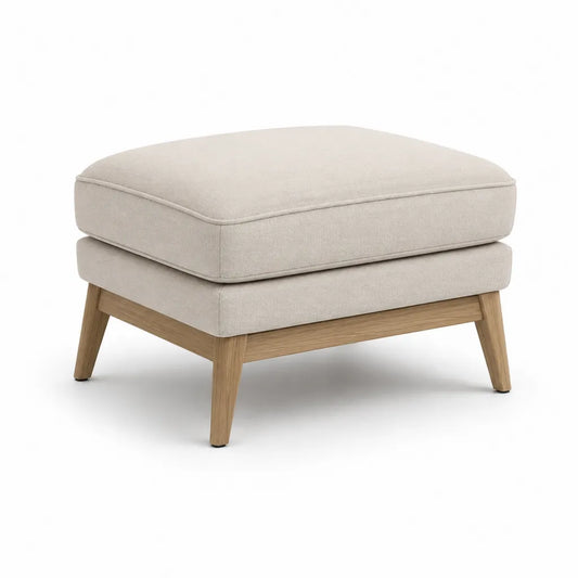 Pouf poggiapiedi rettangolare 70 x 55 x 44 cm in poliestere e legno massello di rovere beige